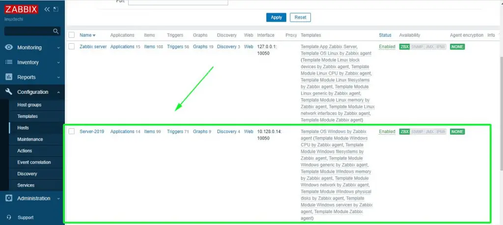 Windows-Server-Added-Zabbix-Server