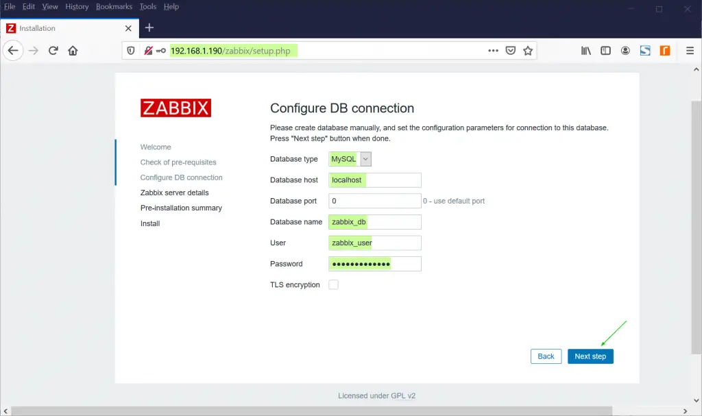 Zabbix-Database-Details-GUI-CentOS8