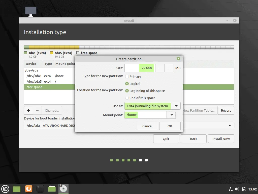 home-partition-Linuxmint20-installation