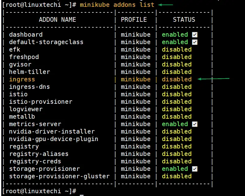 Minikube-addons-status-linux