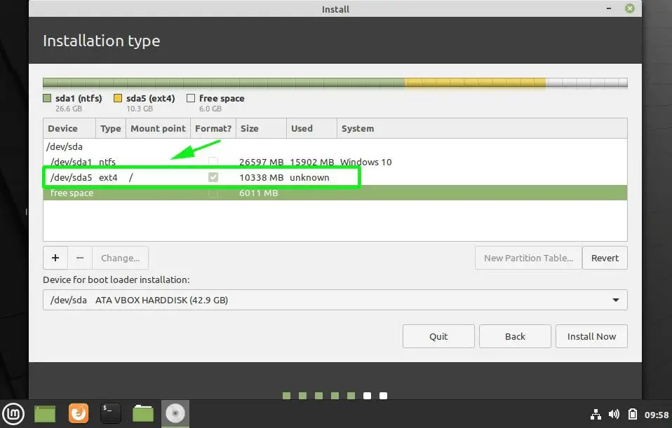 root-partion-device-during-linuxmint20-installation