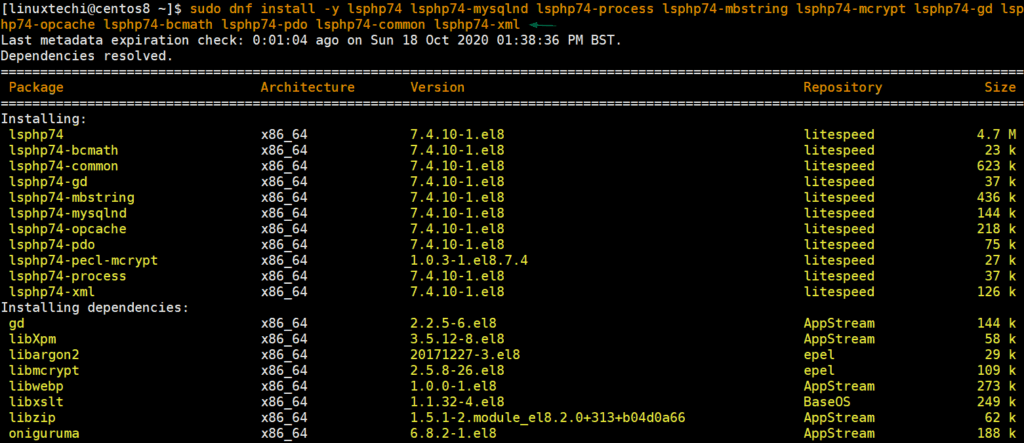 Install-lsphp74-centos8-dnf-command