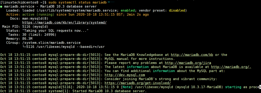 Mariadb-Server-Service-Status-CentOS8