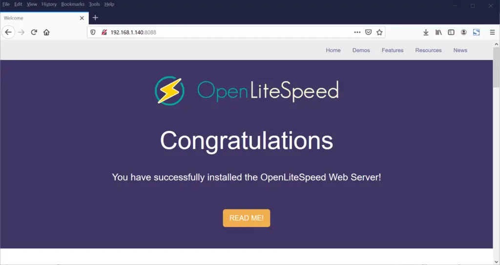 Welcome-Page-OpenLiteSpeed-WebServer-CentOS8