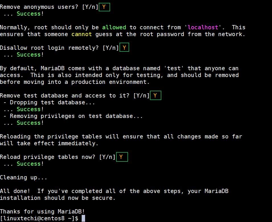 mysql-secure-Installation-centos8-part2