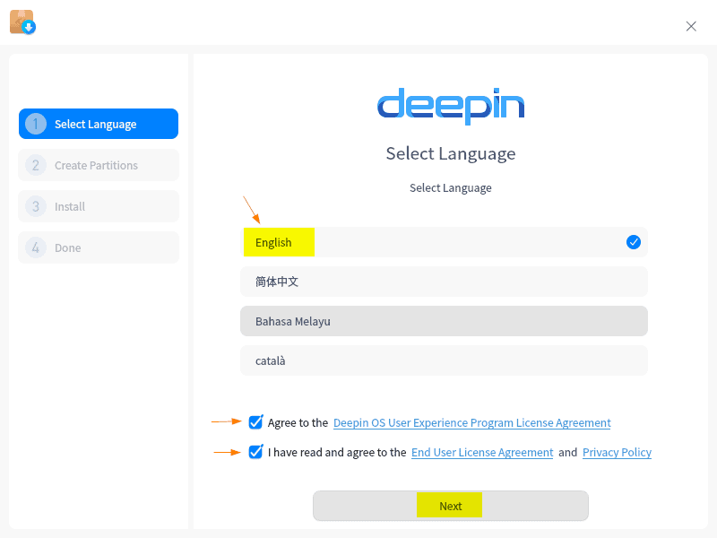 Choose-Language-Deepin-20-Installation