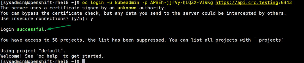 Login-OpenShift-Cluster-Kubeadmin-RHEL8