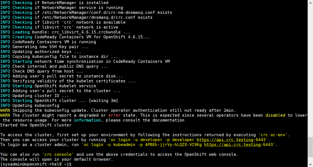 crc-start-kubeadmin-credentials-rhel8