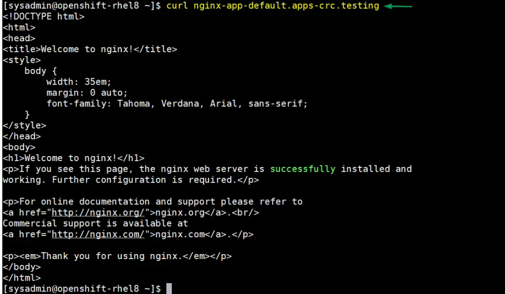 curl-nginx-app-openshift-rhel8
