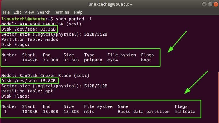 Parted-command-list-disk-linux