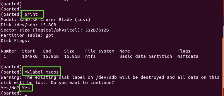 Set-msdos-label-with-mklabel-command-linux