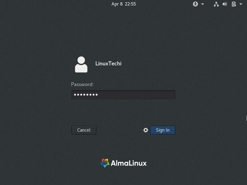 AlmaLinux8-Login-screen-After-Installation