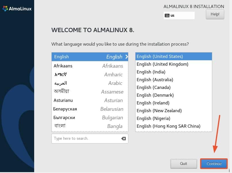 Language-Selection-AlmaLinux8-Installation
