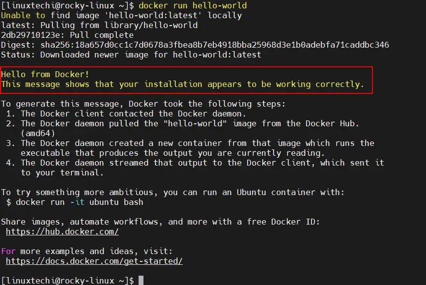 Docker-Run-Hello-World-Container-Rocky-Linux