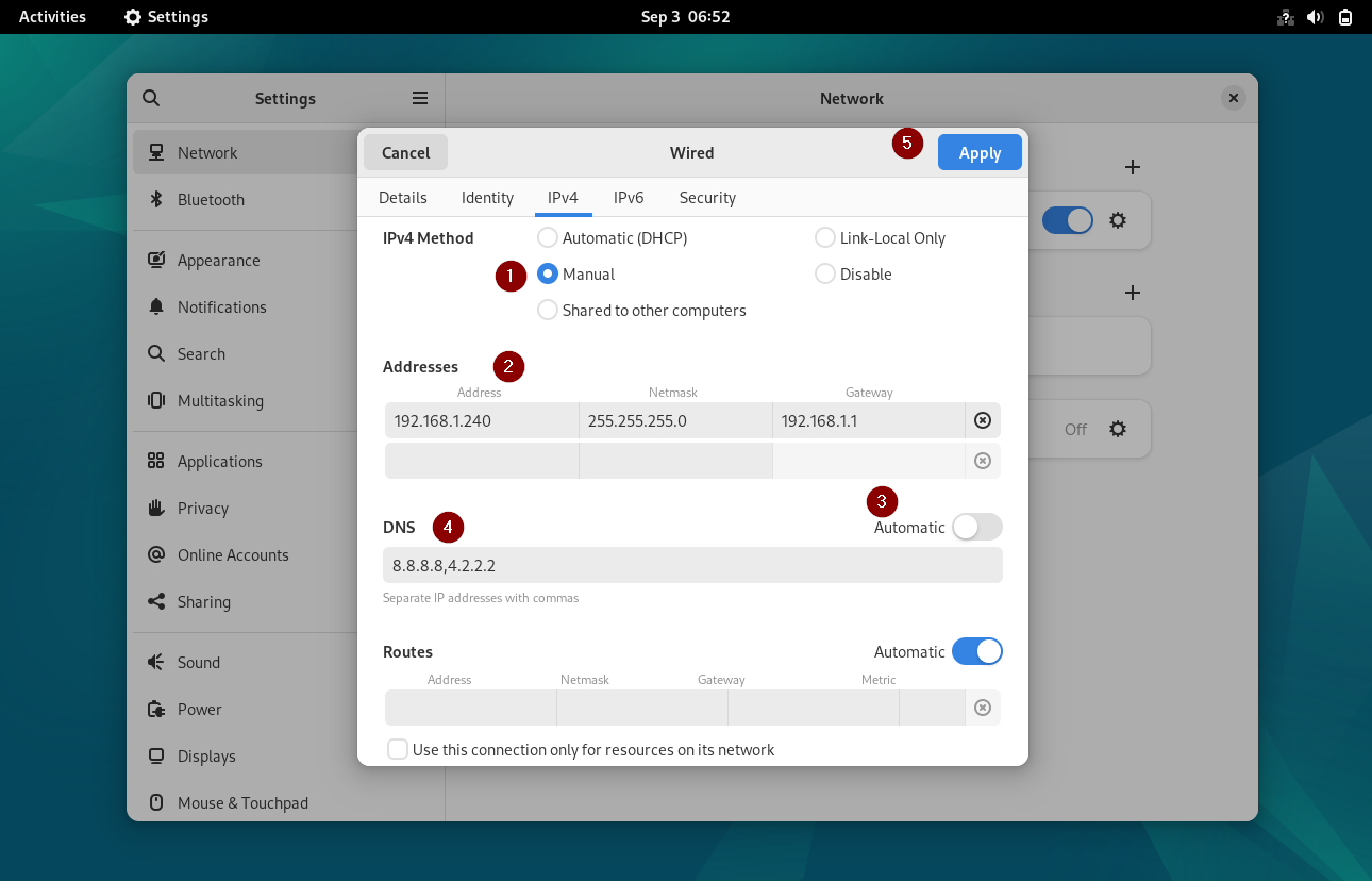 assign ip address debian