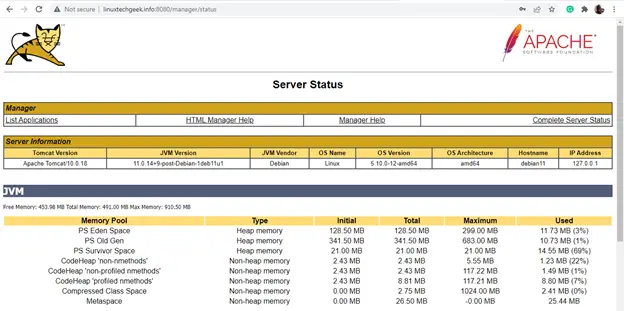 Tomcat-Server-Status-Page-Debian-Linux