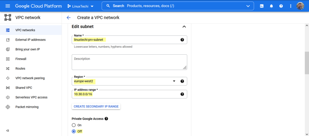 Subnet-Region-IP-Range-VPC-GCP