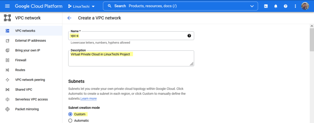 VPC-Name-Subnet-Creation-Mode-GCP