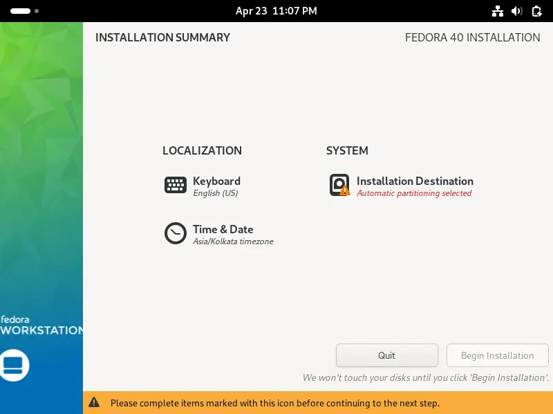 Fedora40-Installation-Summary-screen