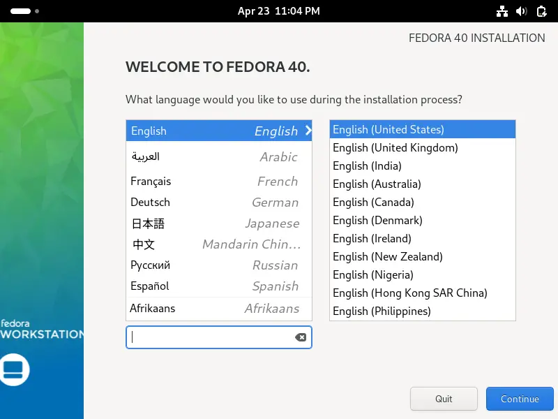 Language-Selection-During-Fedora40-Installation