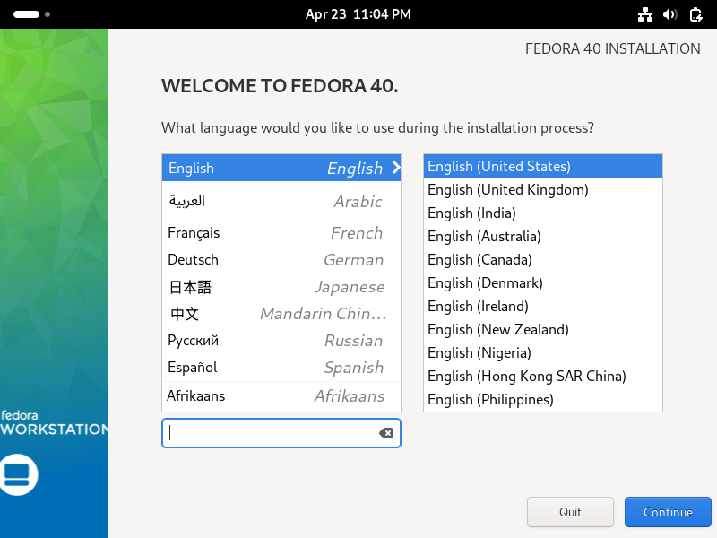 Language-Selection-During-Fedora40-Installation