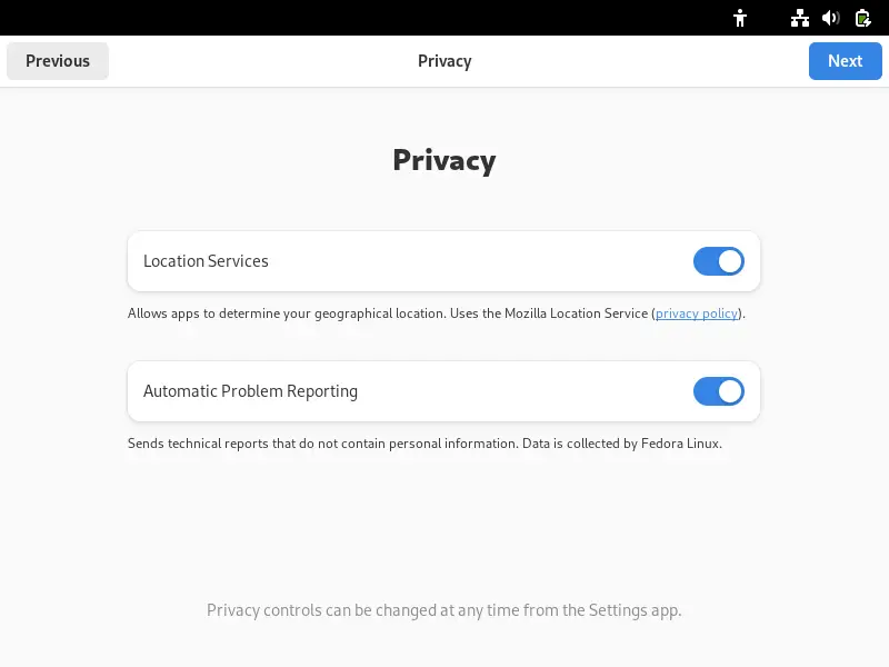 Privacy-Settings-Fedora40-Installation