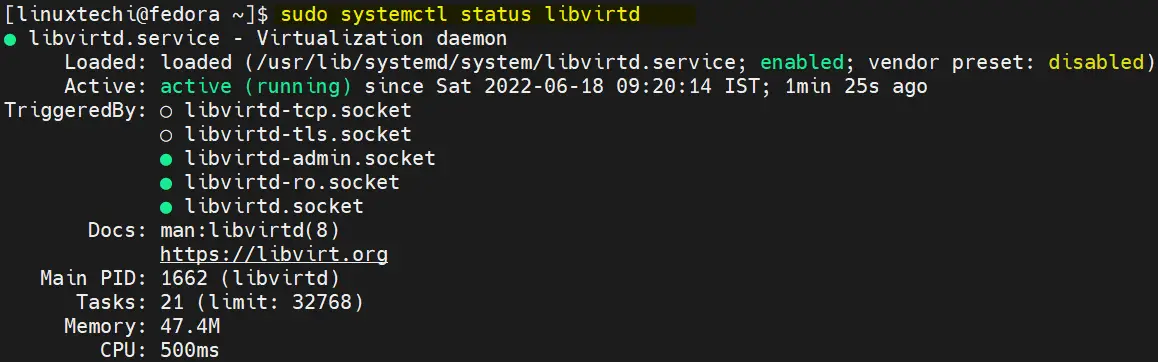 libvirtd-systemctl-status-Fedora