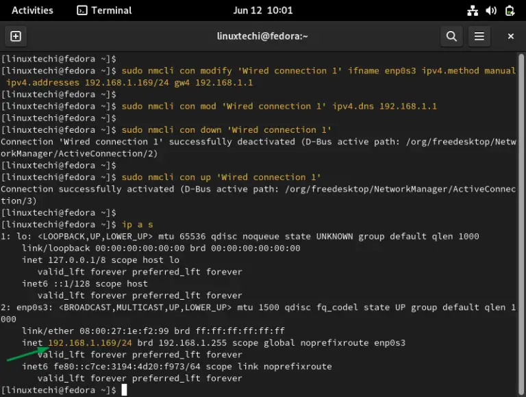 set static ip fedora 34