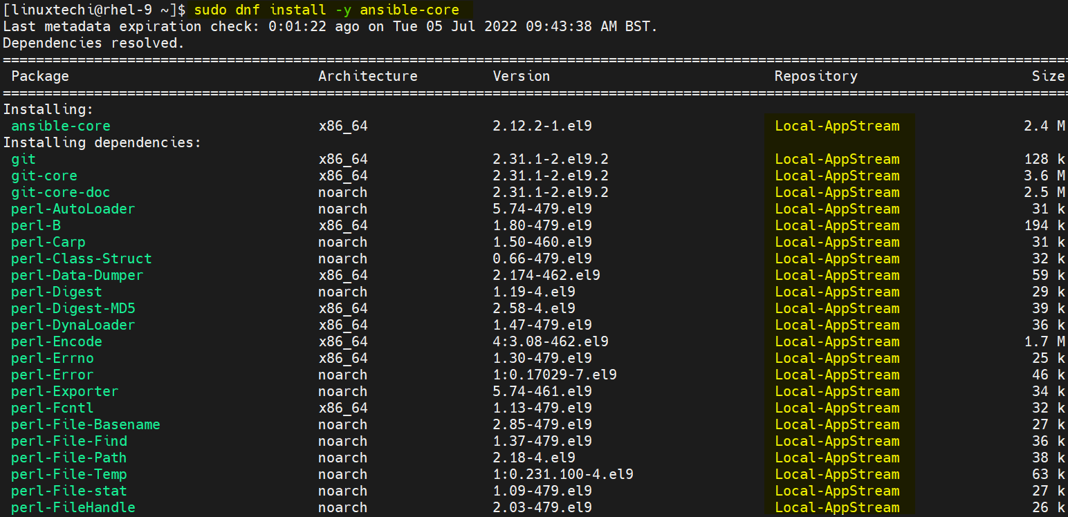 dnf-command-install-ansible-core