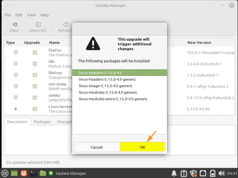 Choose-Ok-Install-Update-Linux-Mint21