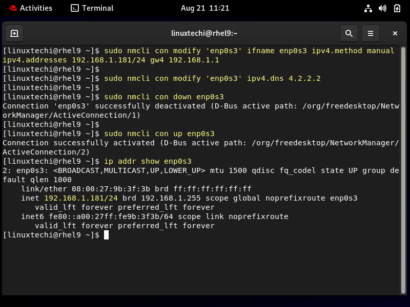 Static-IP-Using-nmcli-Command-RHEL9