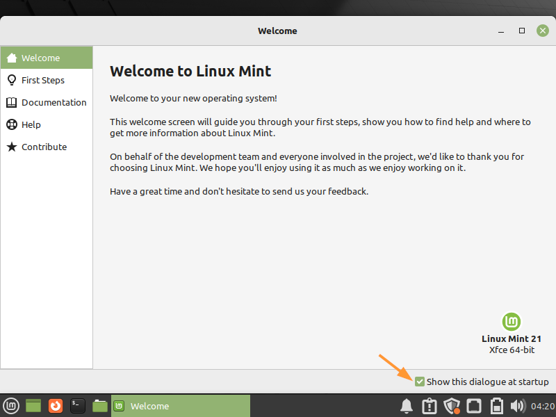 Uncheck-Option-Show-Dialogue-Startup-LinuxMint21