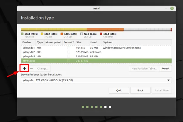Plus-Tab-Start-Creating-Partition-LinuxMint21