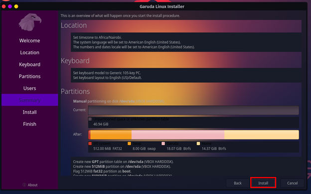 Installation-Summary-for-Garuda-Linux