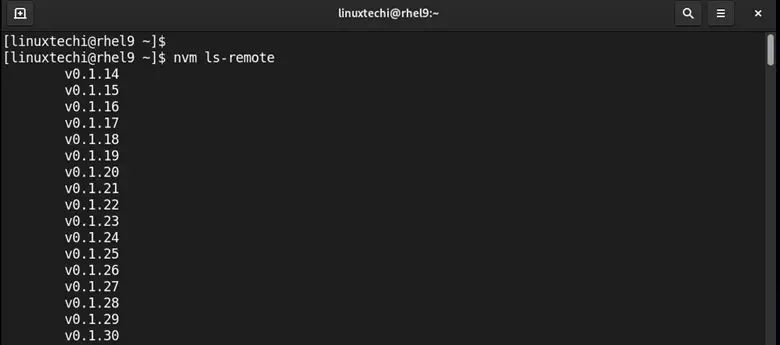 list-nodejs-using-nvm-command-rhel9
