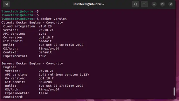 Docker-version-Command-Output-Linux