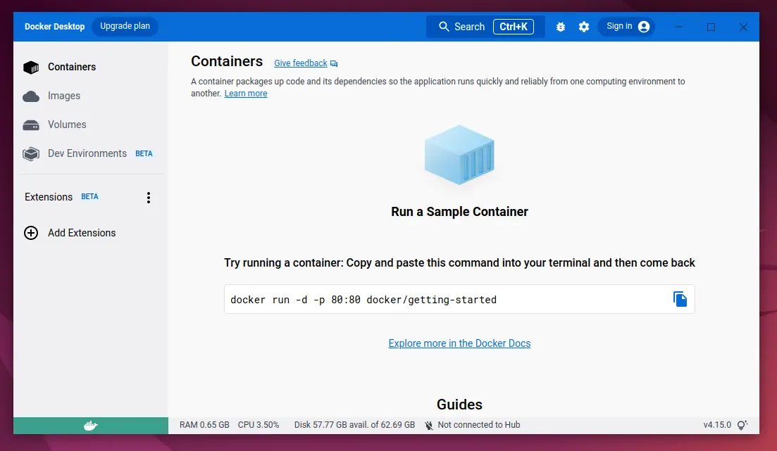Run-sample-container-docker-desktop-ubuntu