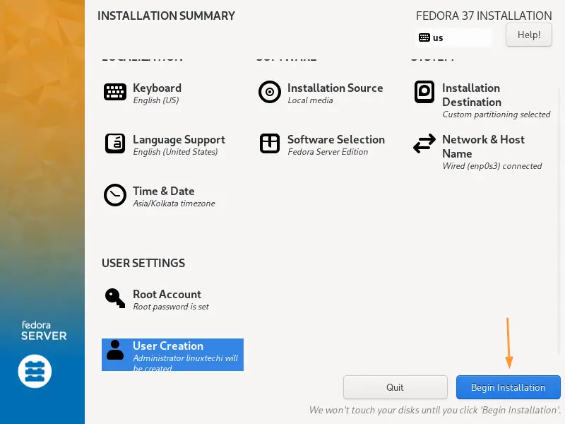 Begin-Installation-Fedora-Server-37