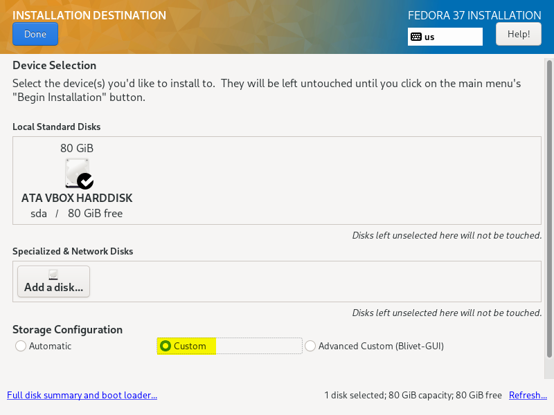 Custom-Disk-Partitioning-Fedora-Server