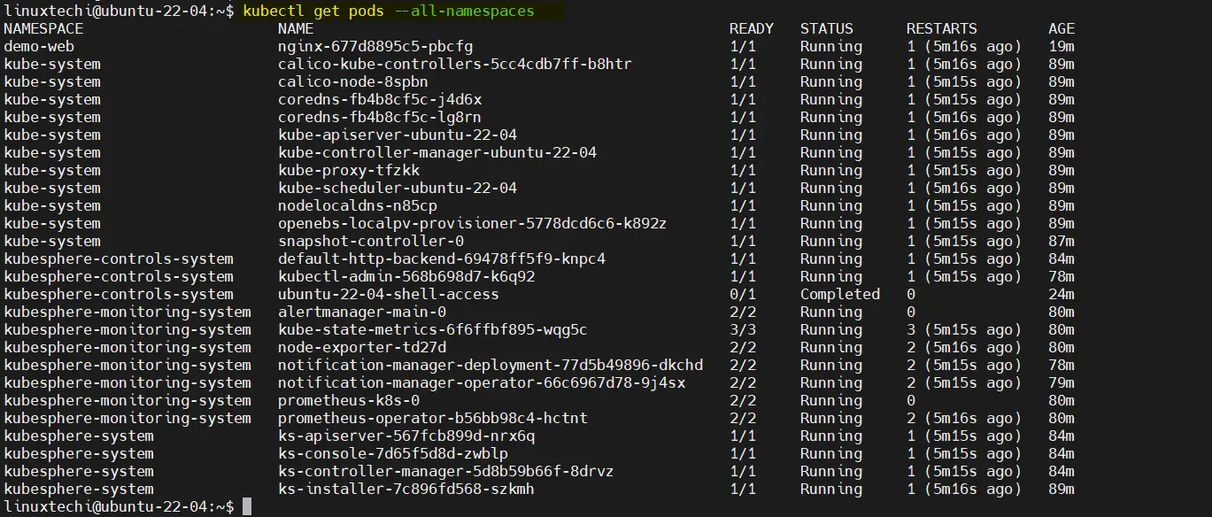 Kubectl-all-pods-namespace-ubuntu