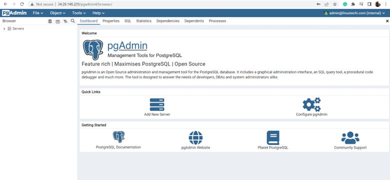 Dashboard-Pgadmin4-RHEL9