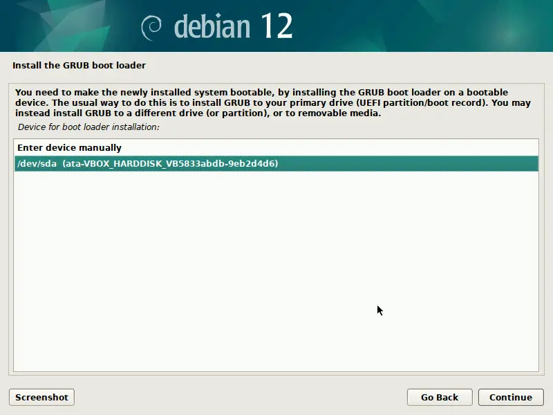 Disk-for-Grub-BootLoader-Installation-Debian12