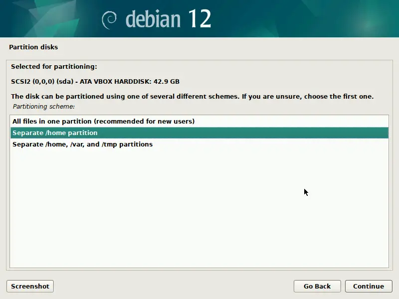 Separate-Home-Partitions-Debian12-Installation