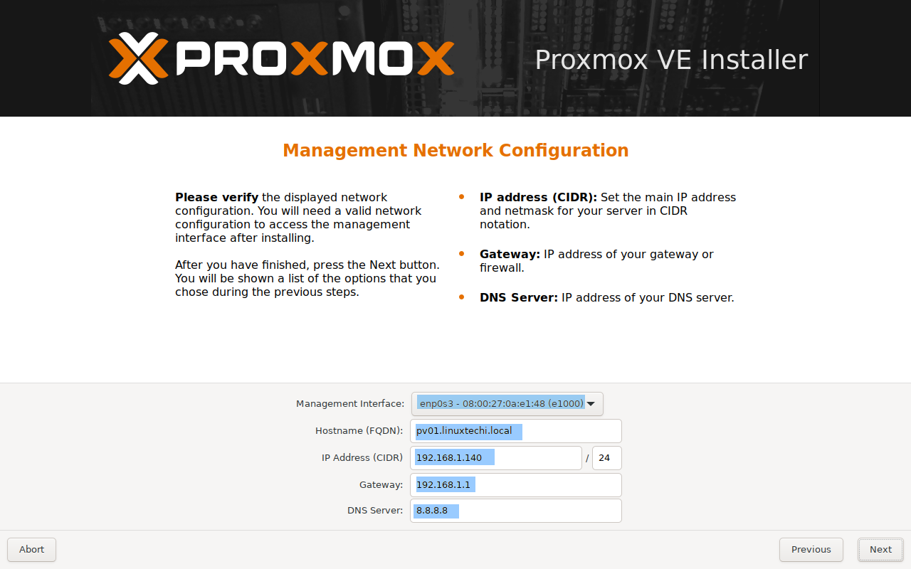 Network-Configuration-Proxmox-ve-installer
