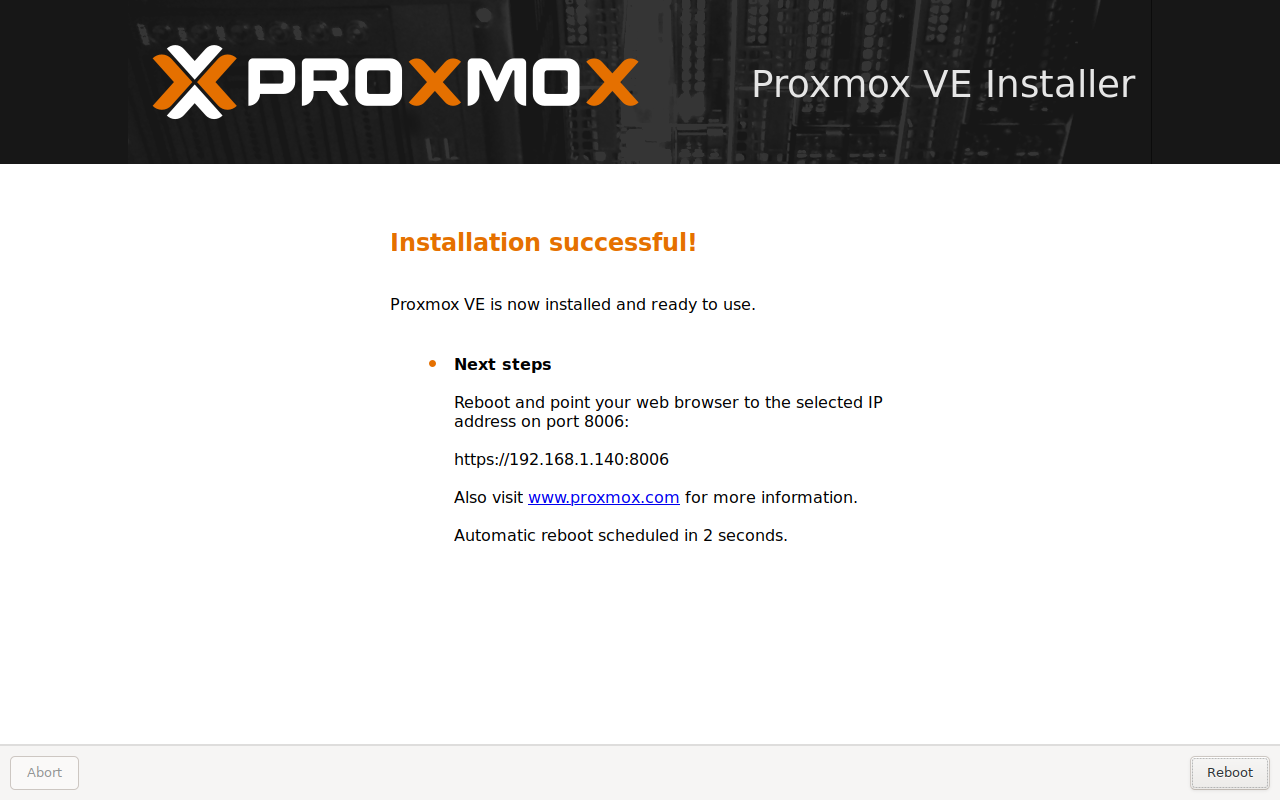 Proxmox-VE-Successfull-Installation-Screen
