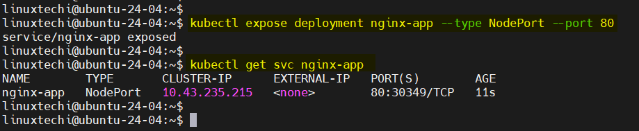 Expose Nginx Deployment NodePort K3s Kubernetes