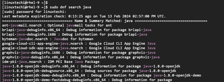 Search-Java-DNF-Command-RHEL9