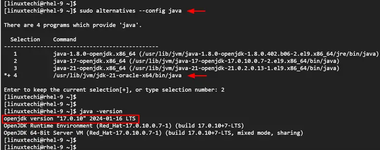 Switch-Java-Version-Command-Line-RHEL9