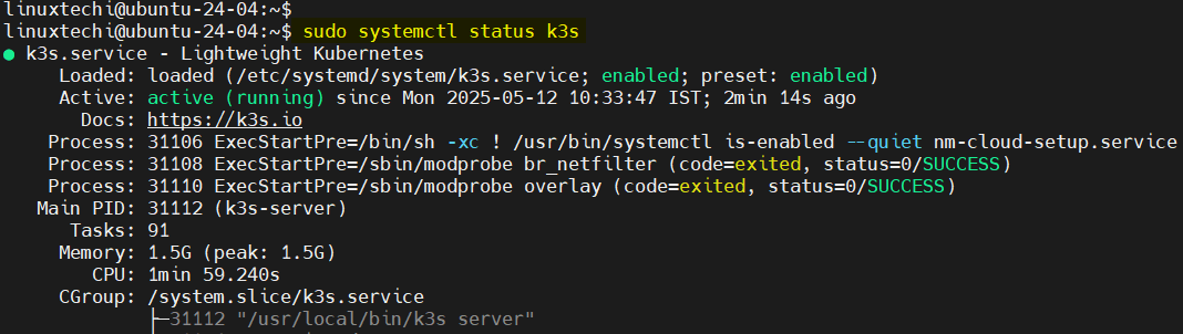 Verify K3s Kubernetes Service Ubuntu 24.04