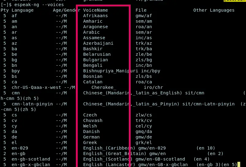 espeak languages